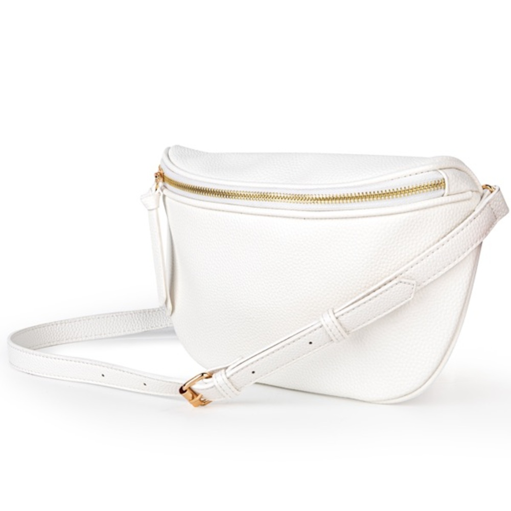 Minimalist White Leather Crossbody Belt Bag with Gold Hardware